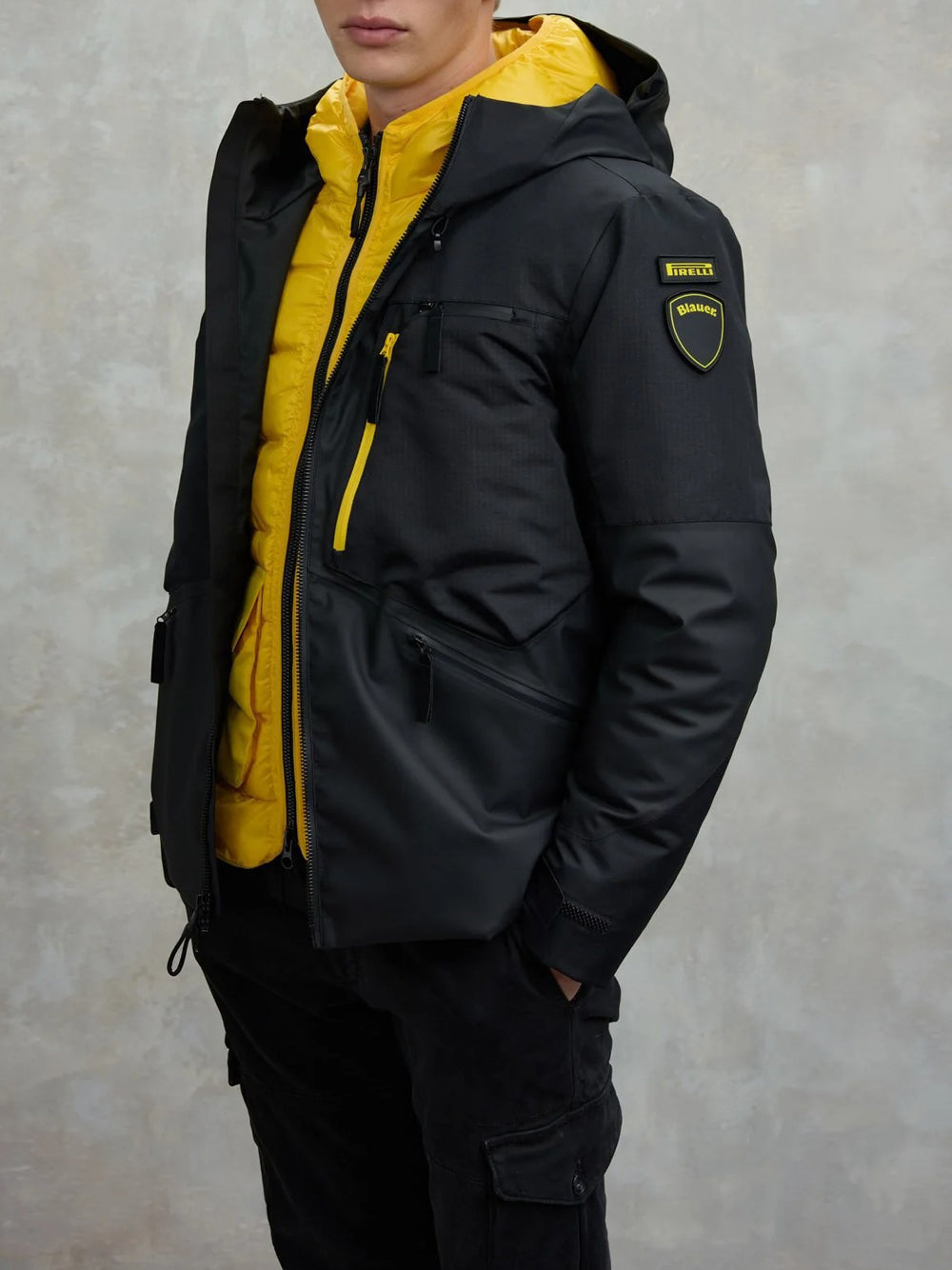 Blauer Parka Uomo Windbreaker Nero