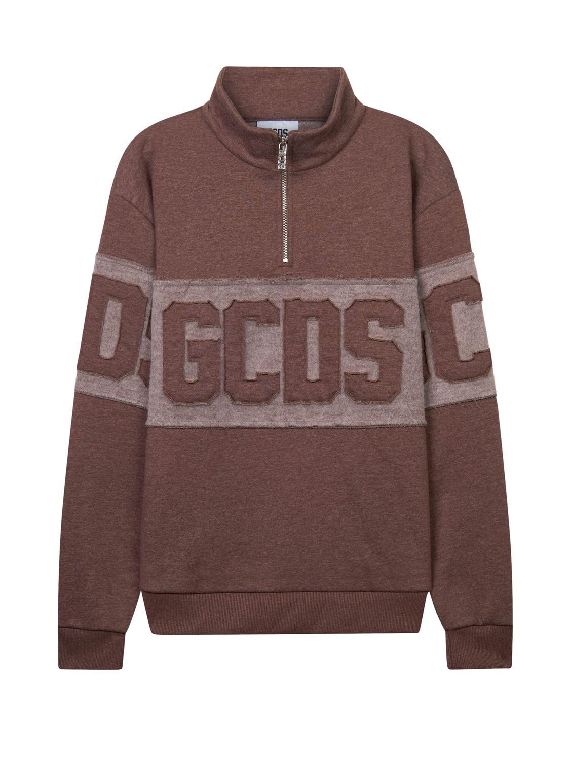 GCDS Felpa con Zip Uomo Marrone