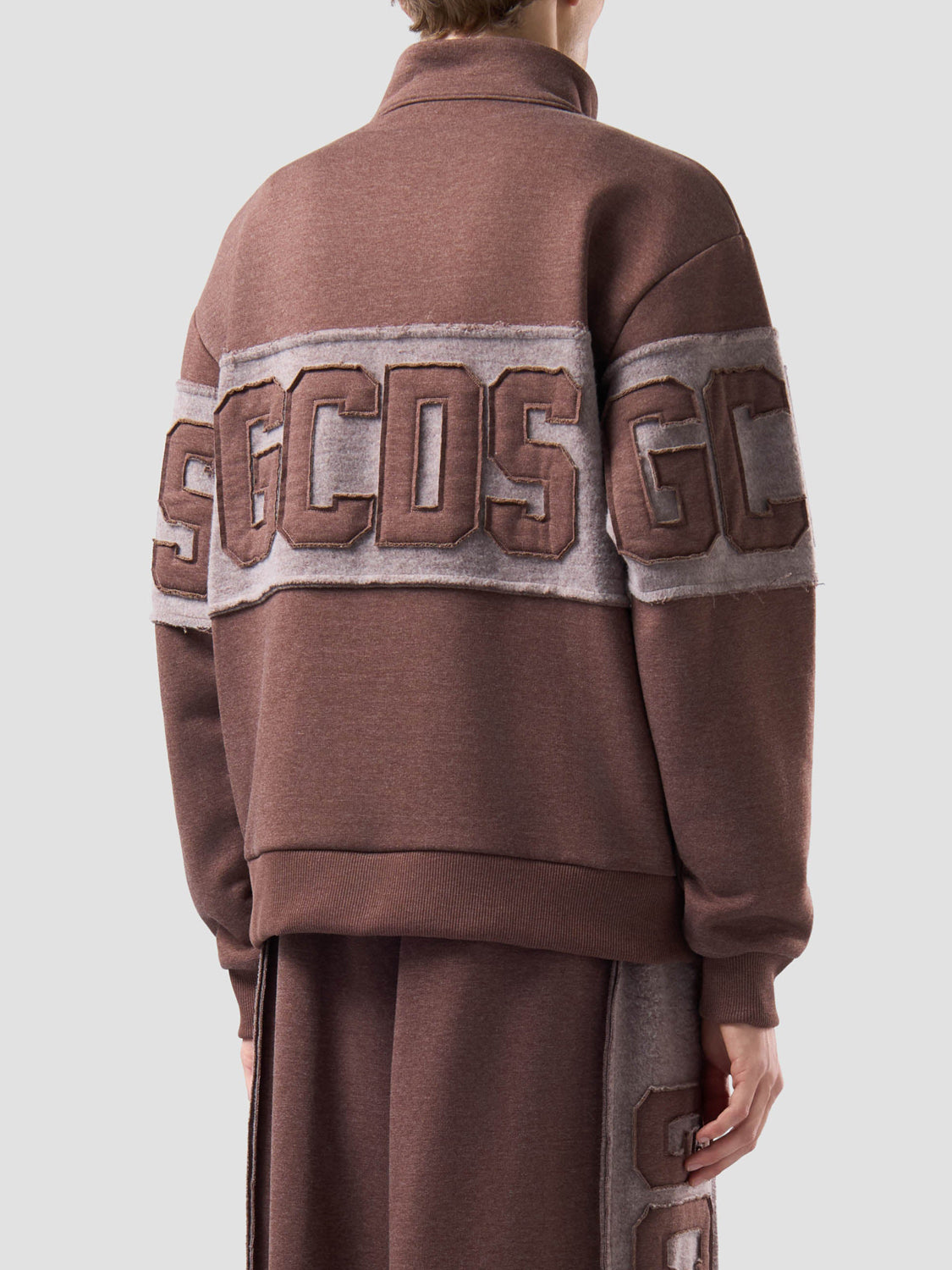 GCDS Felpa con Zip Uomo Marrone