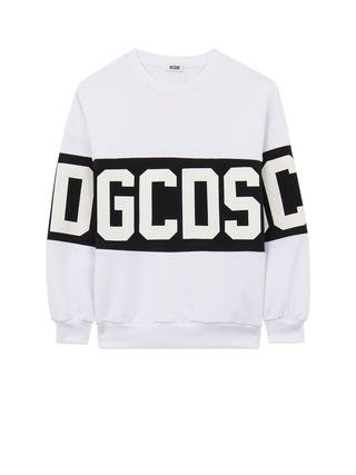 GCDS Felpa Girocollo Uomo Felpa Girocollo Con Band Logo Bianco ottico