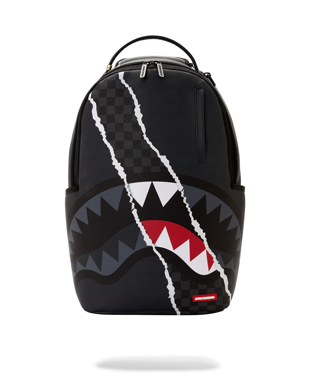 Sprayground Zaino Center rip revealing gray check Nero
