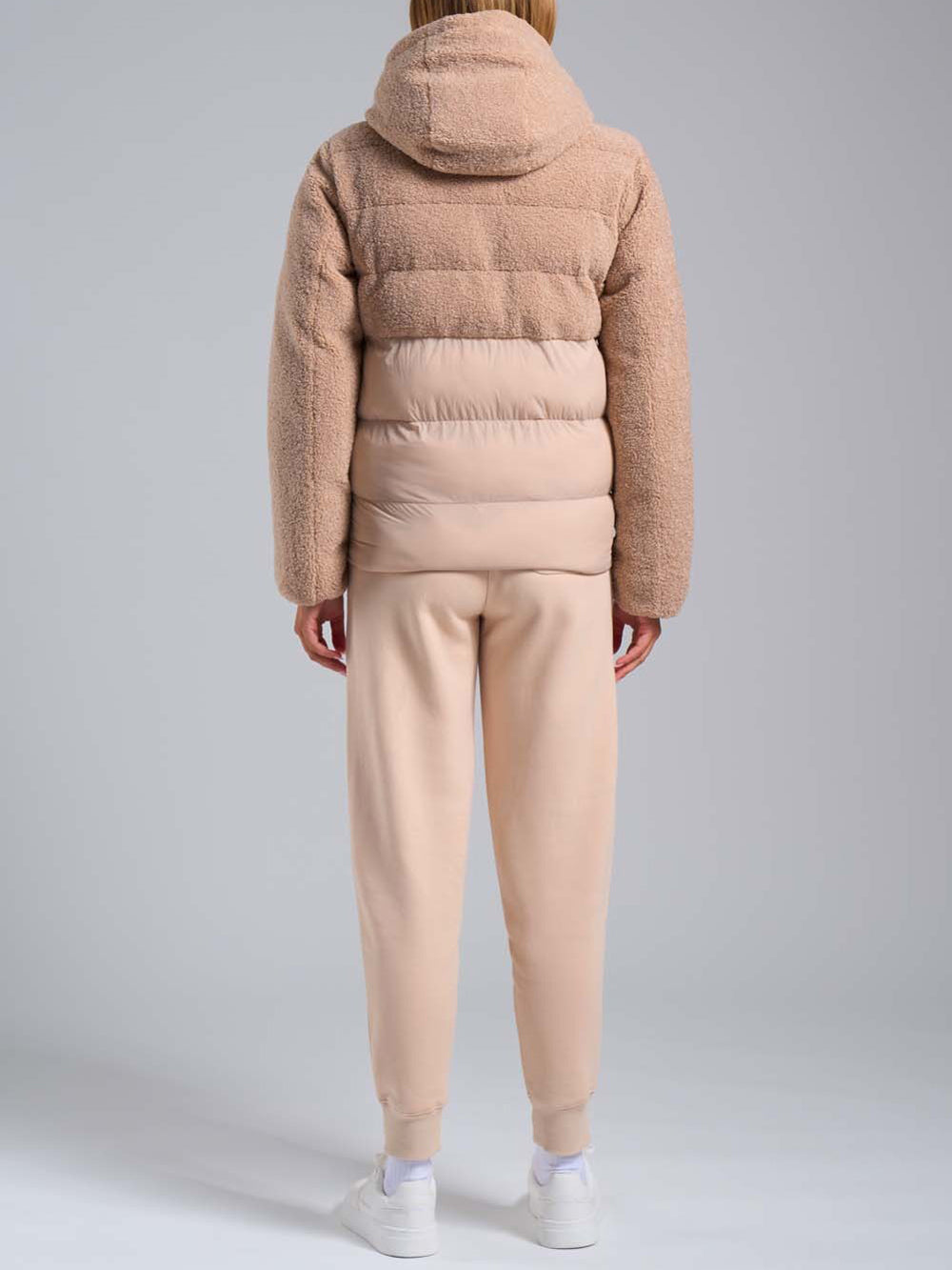 Piumino Donna Hybrid Teddy Jacket With Hoodie Beige