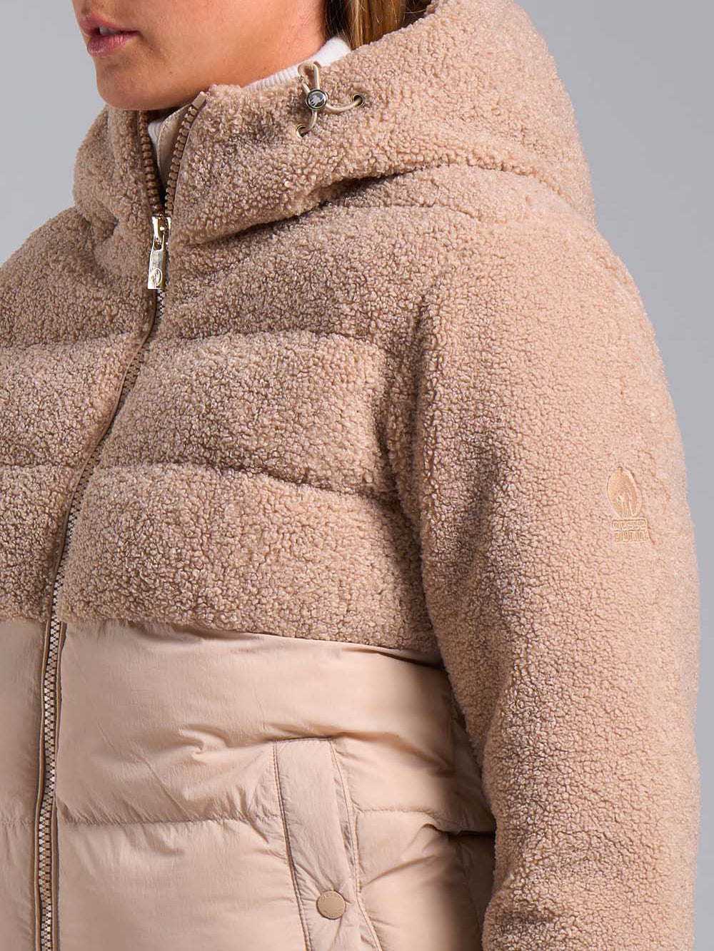 Piumino Donna Hybrid Teddy Jacket With Hoodie Beige