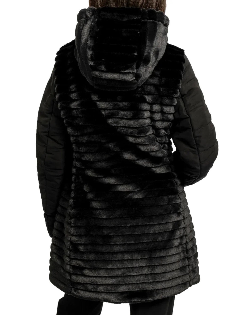 Piumino Donna Eco Reversible Fur Long Hoody Jkt W/L Nero