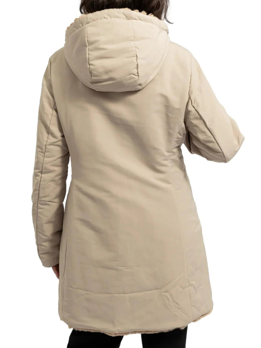 Piumino Donna Eco Reversible Fur Long Hoody Jkt W/L Beige